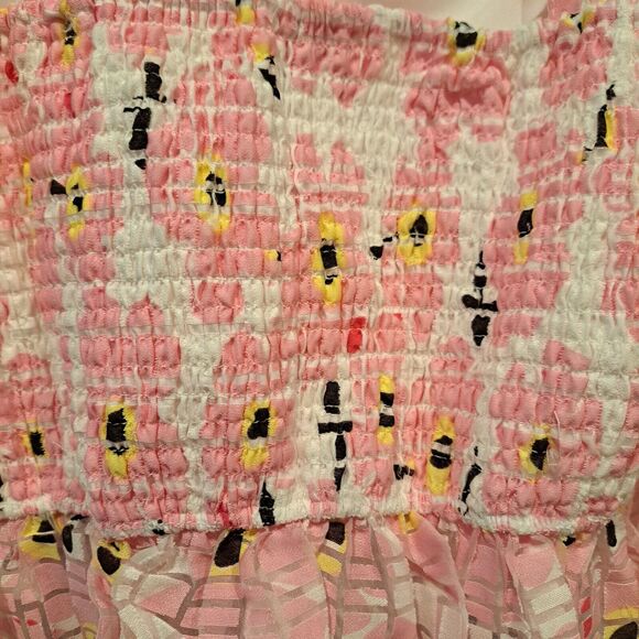 Unique Vintage Plus Size Smocked Cropped Strappy Tube Top Pink White 2X/18 NWT - Picture 5 of 9